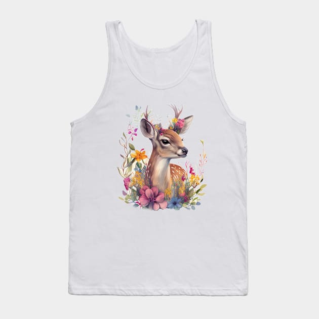 Deer Floral Tank Top by Mixtgifts